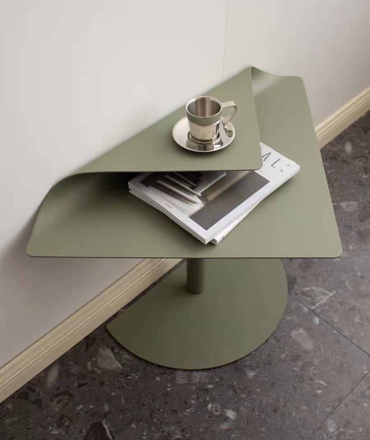 Hommie Olive Green Folded Sheet Top Pedestal Side Table HBLC056 1
