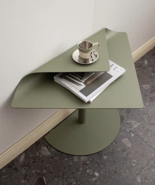 Hommie Olive Green Folded Sheet Top Pedestal Side Table HBLC056 1