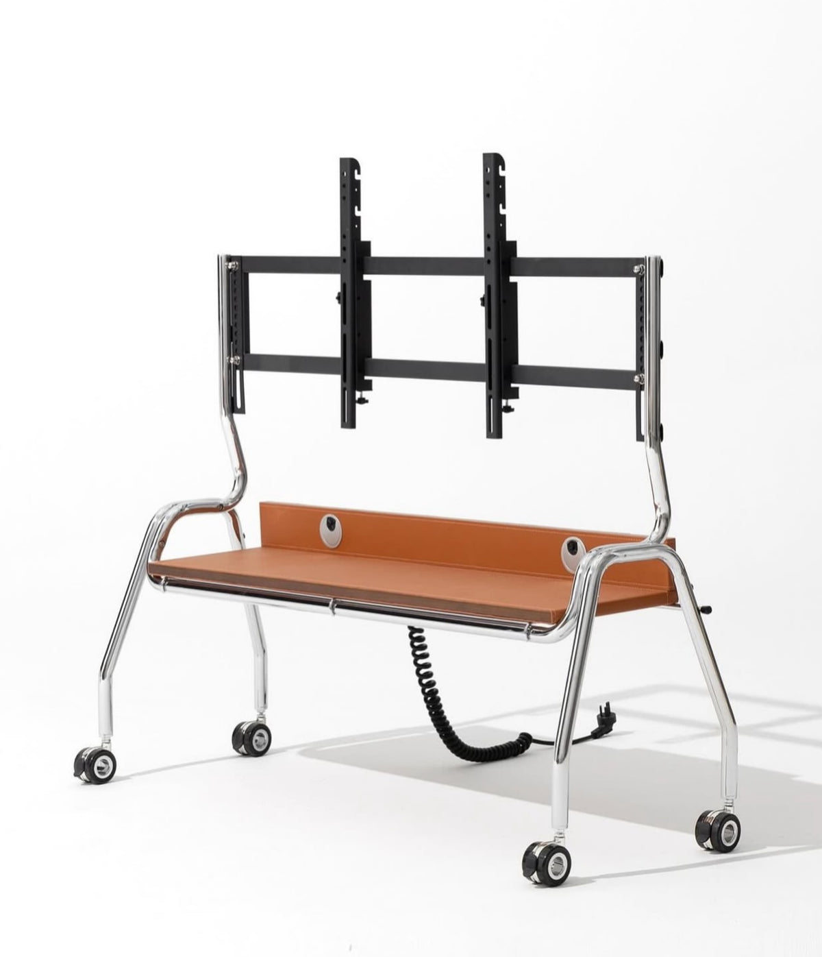 Hommie Chrome Frame Rolling TV Stand with Tan Bench HBTC029 2