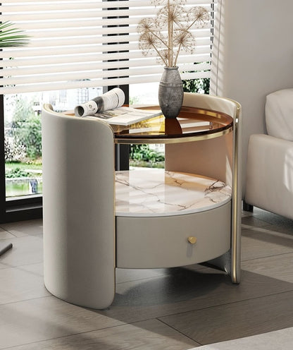 Hommie Round Amber Glass Top Drawer Side Table HBLC054 2