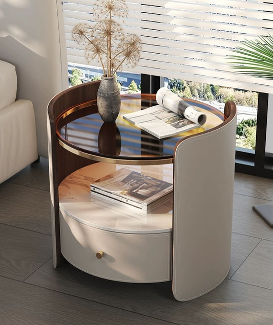 Hommie Round Amber Glass Top Drawer Side Table HBLC054 1