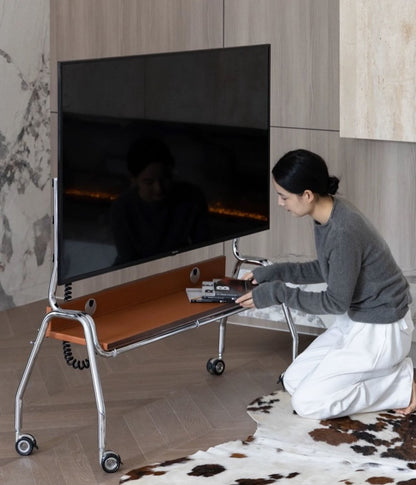 Hommie Chrome Frame Rolling TV Stand with Tan Bench HBTC029 1