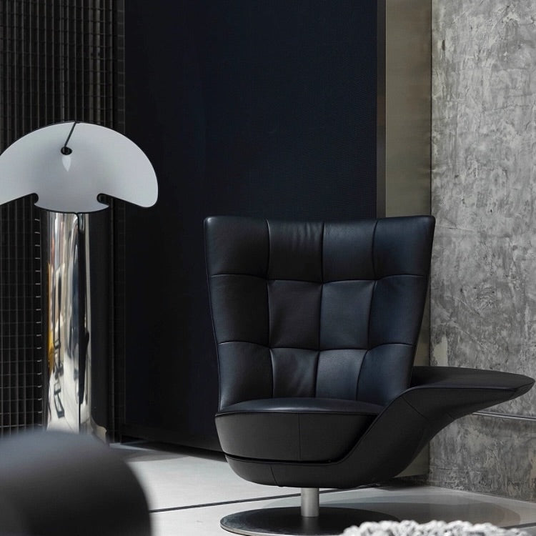 Hommie Black Tufted Leather Swivel Lounge Armchair HBAC053 1