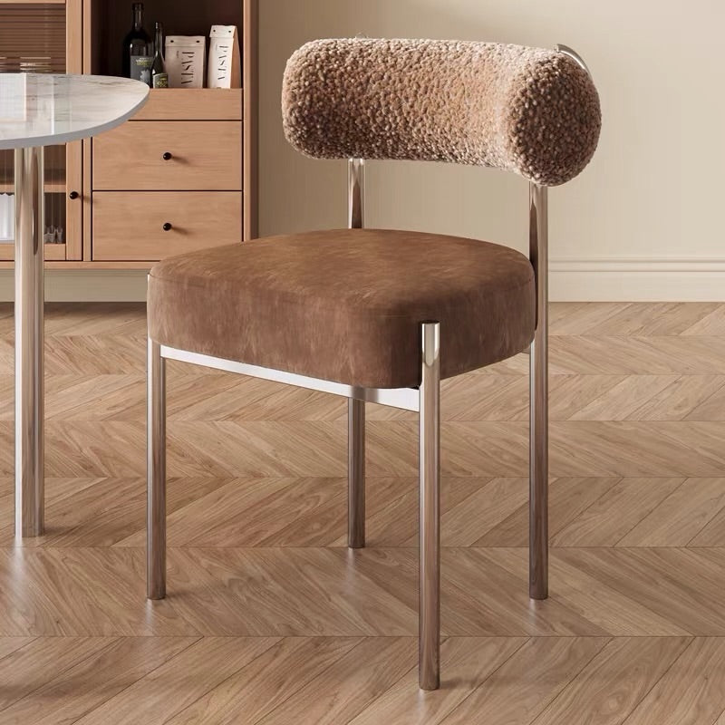 Hommie Brown Boucle Bolster Back Chrome Leg Dining Chair HBCH064 2