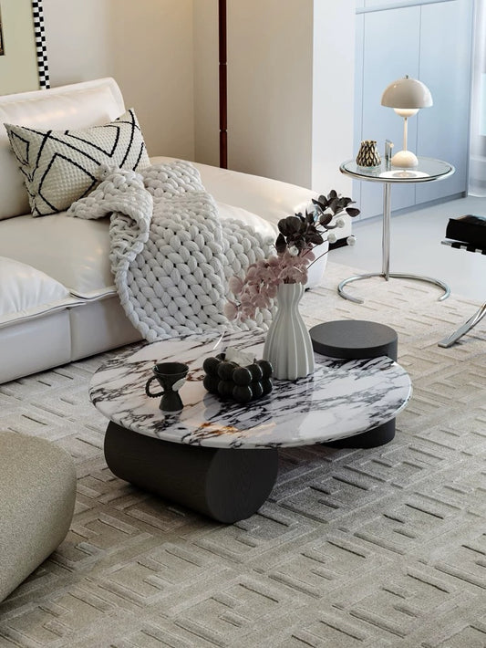 Hommie Veined Top Black Pedestal Round Coffee Table HBFT064 1