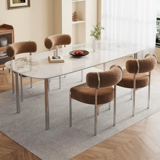Hommie Brown Boucle Bolster Back Chrome Leg Dining Chair HBCH064 1