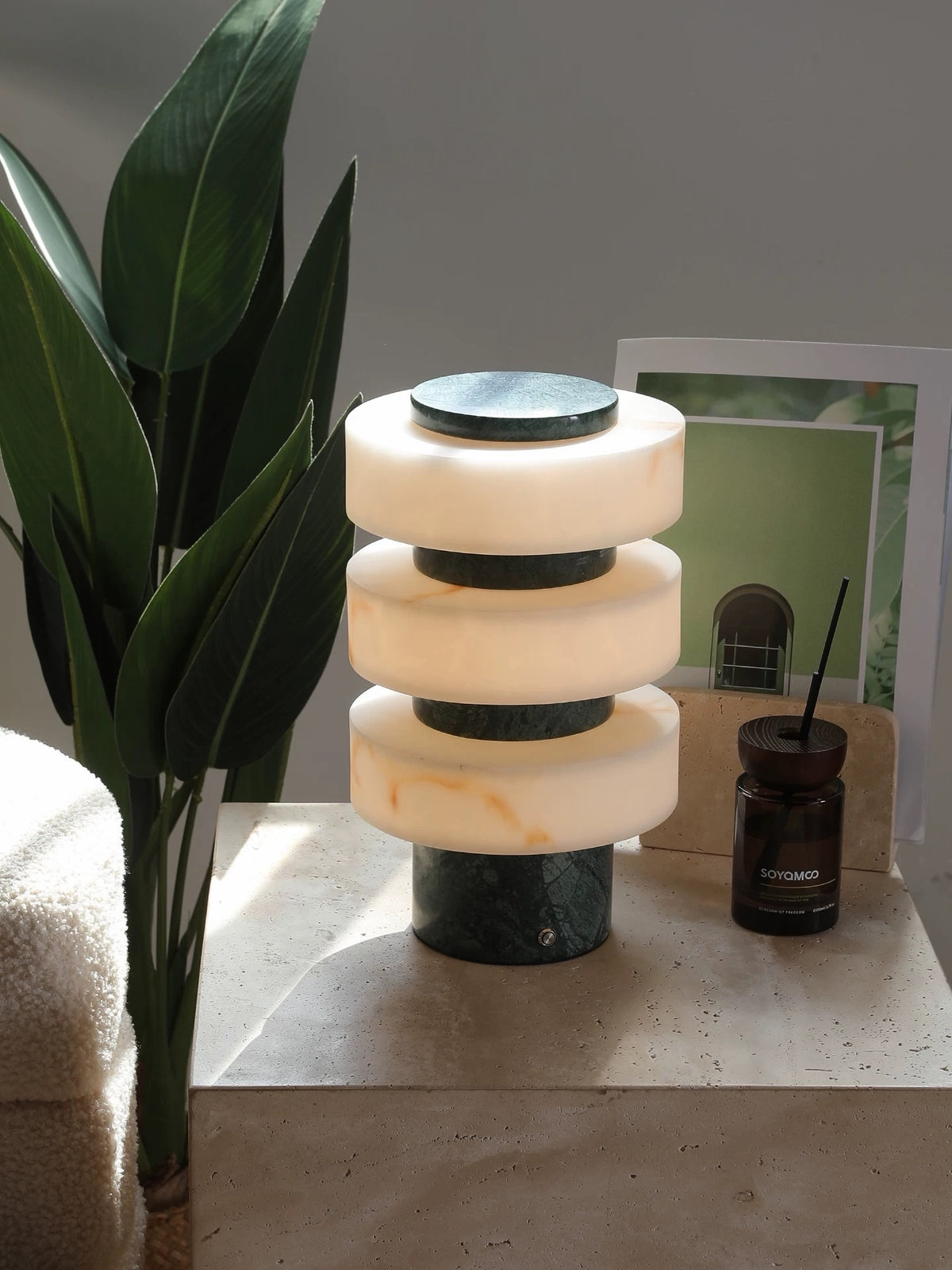 Hommie Stacked Disc Green Marble Base Table Lamp HBCL063 2