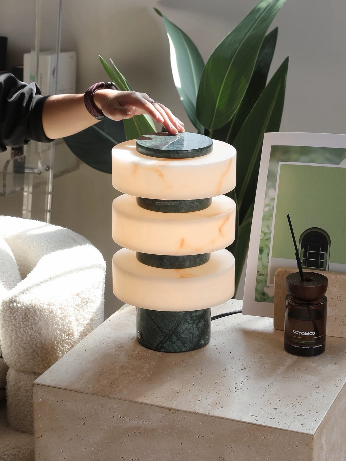 Hommie Stacked Disc Green Marble Base Table Lamp HBCL063 1