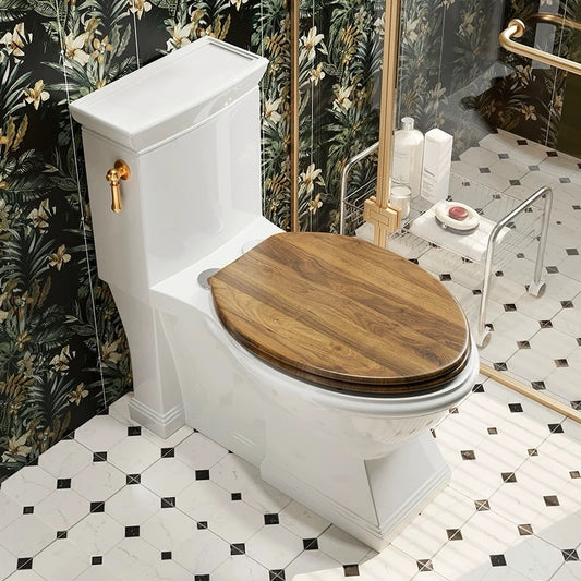 Hommie White Flush Toilet with Wood Seat HBBK014 1
