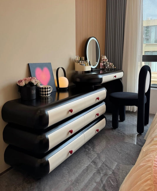 Hommie Rolled Drawer Dressing Table Set with Side Cabinet and Stool HBMB021 1