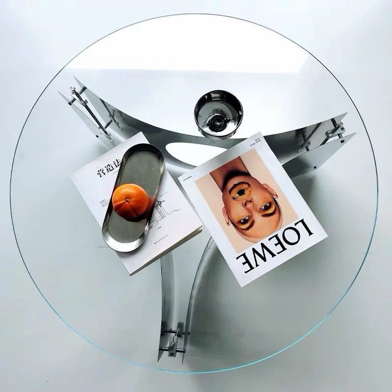 Hommie Round Glass Top Chrome Tripod Coffee Table HBFT063 4