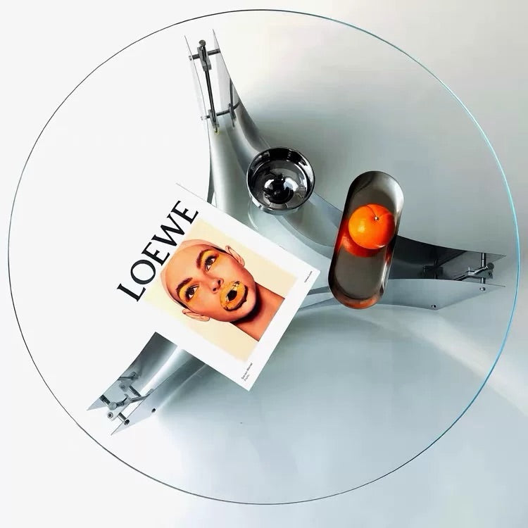 Hommie Round Glass Top Chrome Tripod Coffee Table HBFT063 1