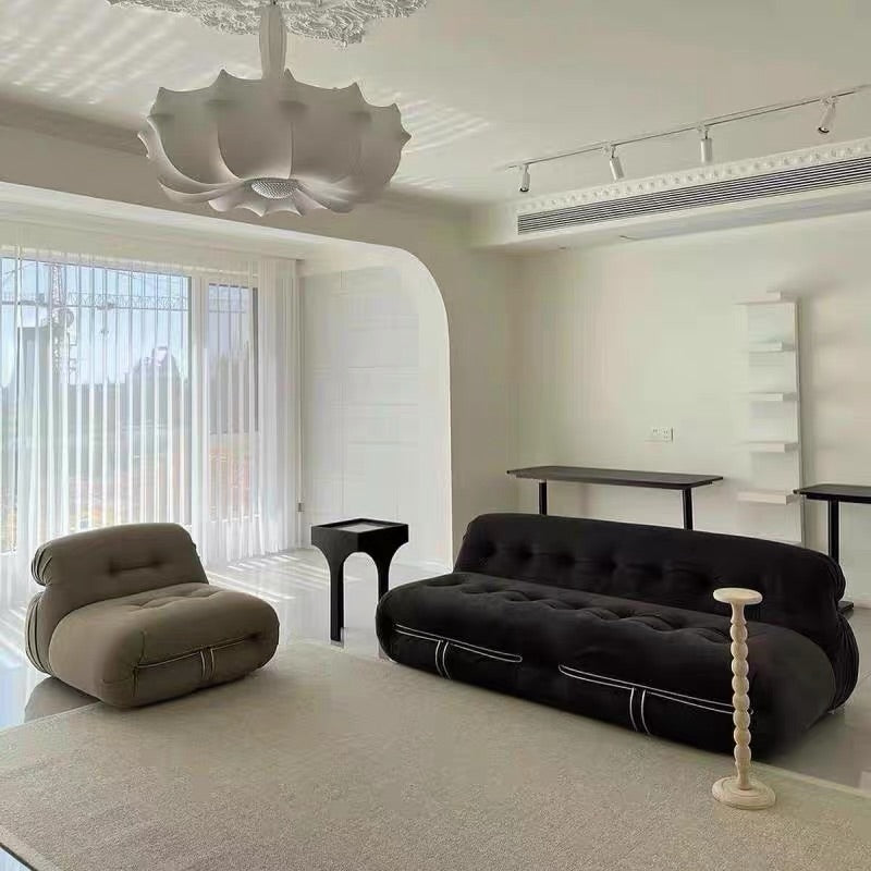 Hommie Black Tufted Scalloped Back Living Sofa HBSF083 1