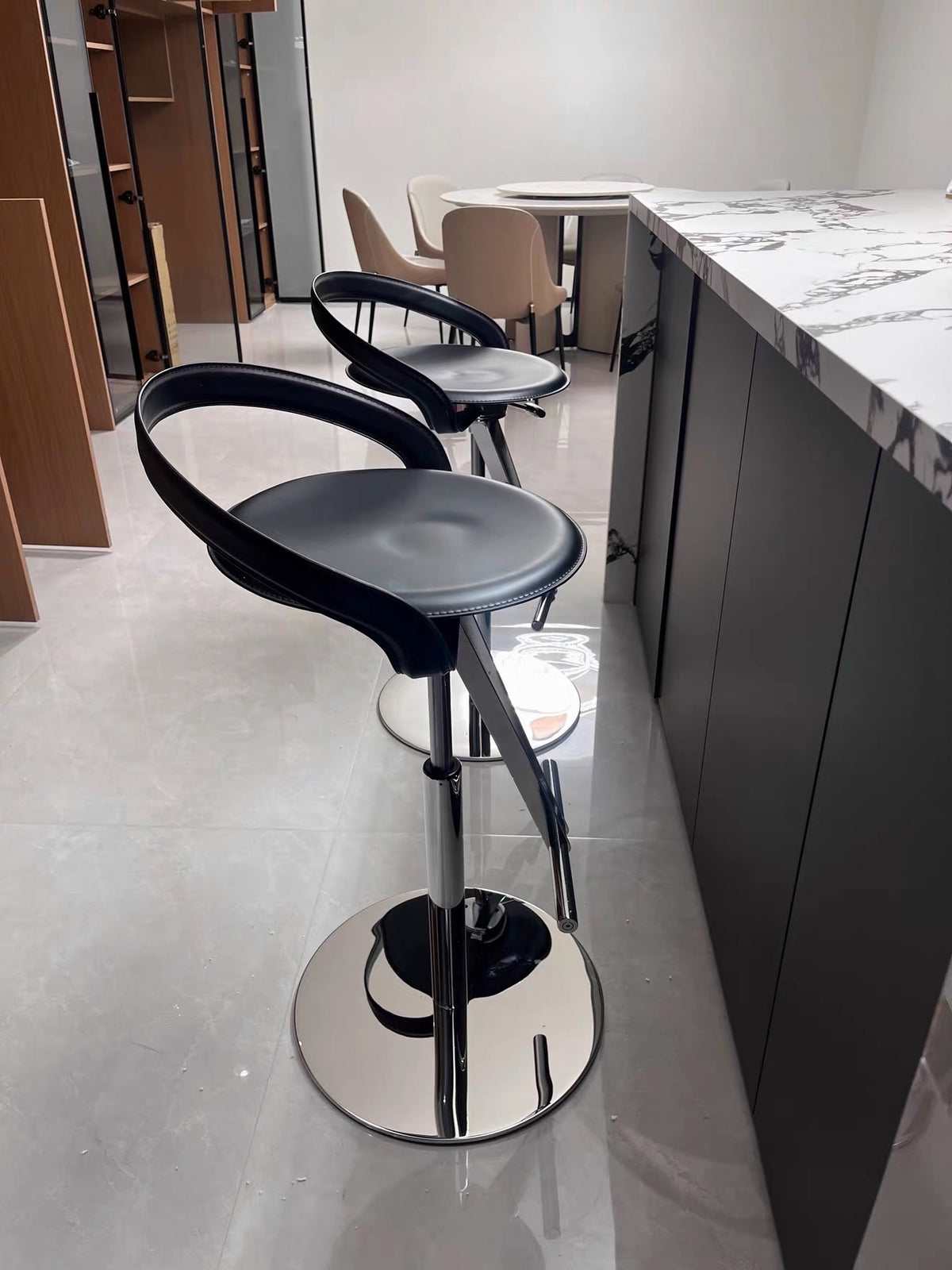 Hommie Brown Curved Seat Chrome Adjustable High Stool HBST047 2