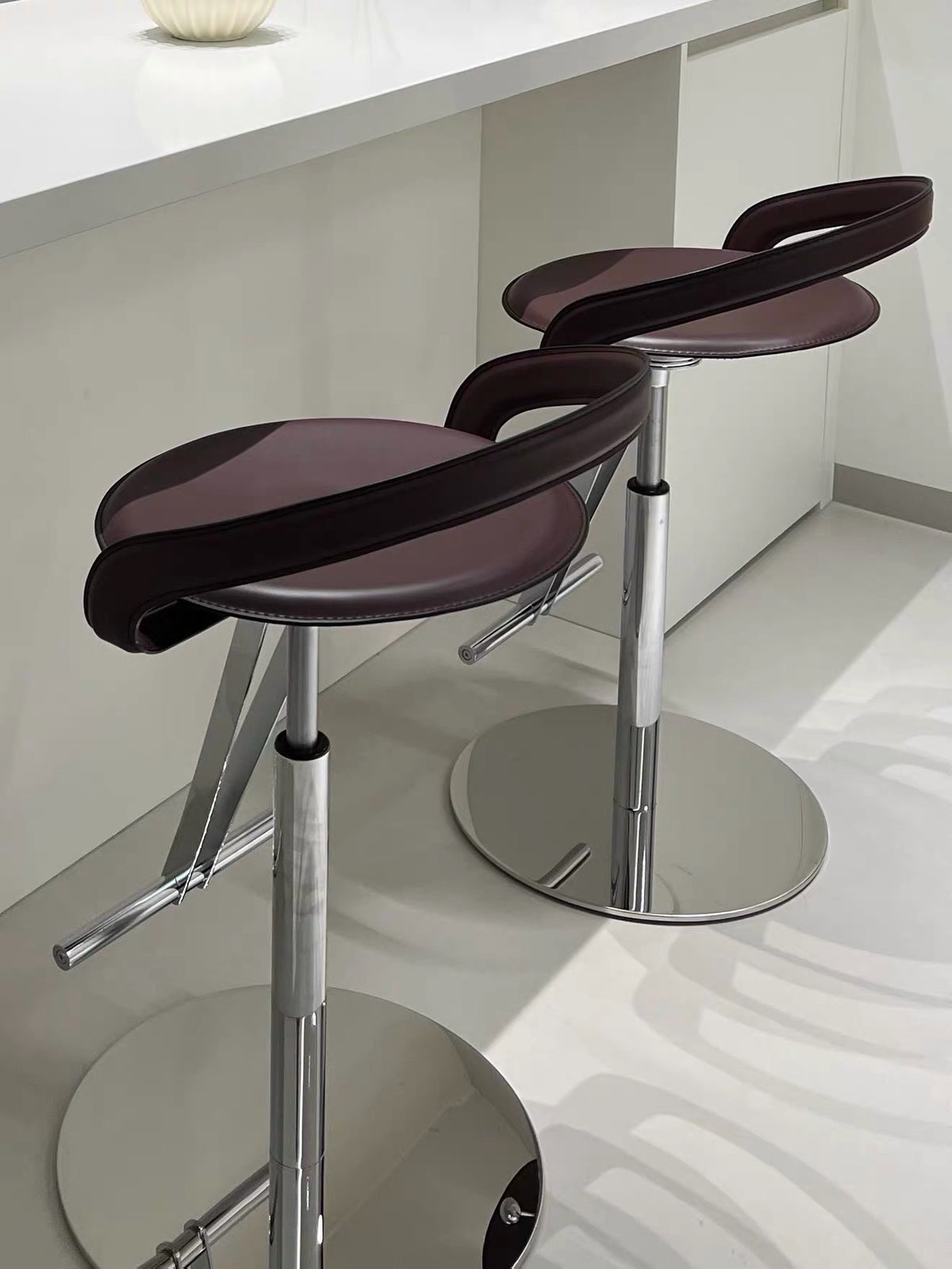 Hommie Brown Curved Seat Chrome Adjustable High Stool HBST047 1