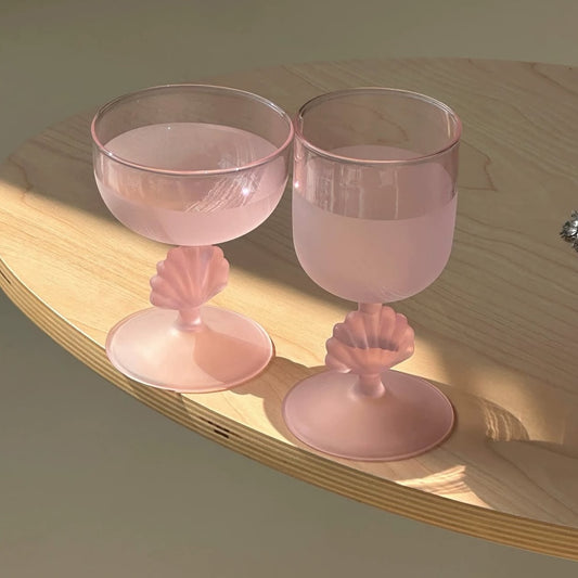 Hommie Pink Scallop Shell Stem Glass Set HBKK058 1