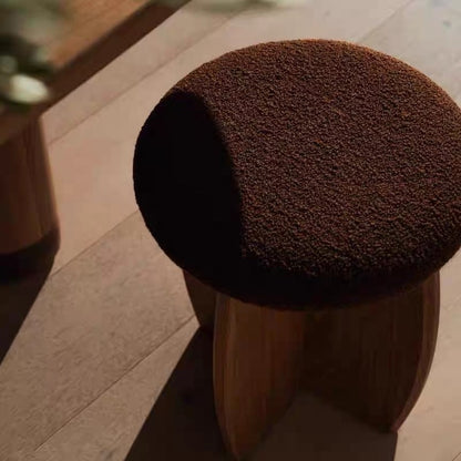 Hommie Brown Boucle Round Seat Wood Base Stool HBST045 3