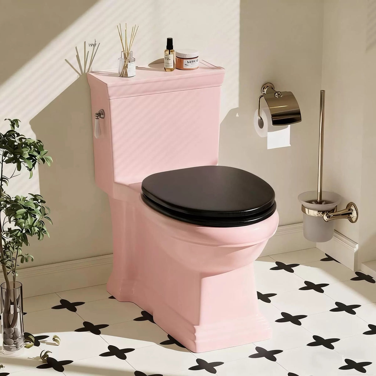 Hommie Pink Flush Toilet with Black Seat HBBK013 1