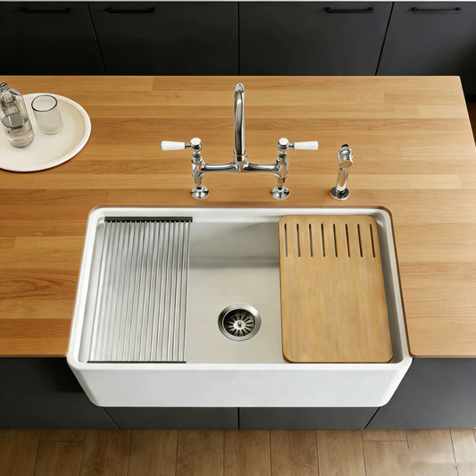 Hommie White Farmhouse Apron Front Kitchen Sink HBSK015 1