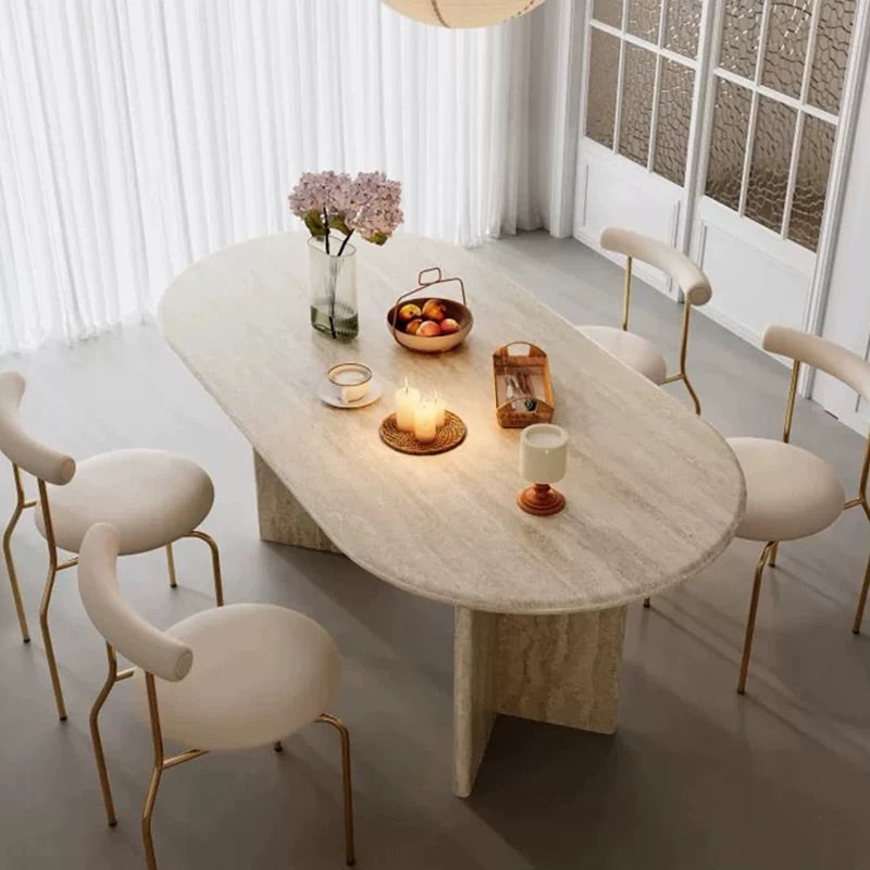 Hommie Natural Stone Oval Slab Leg Dining Table HBTD059 4