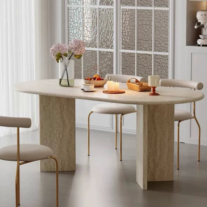 Hommie Natural Stone Oval Slab Leg Dining Table HBTD059 1