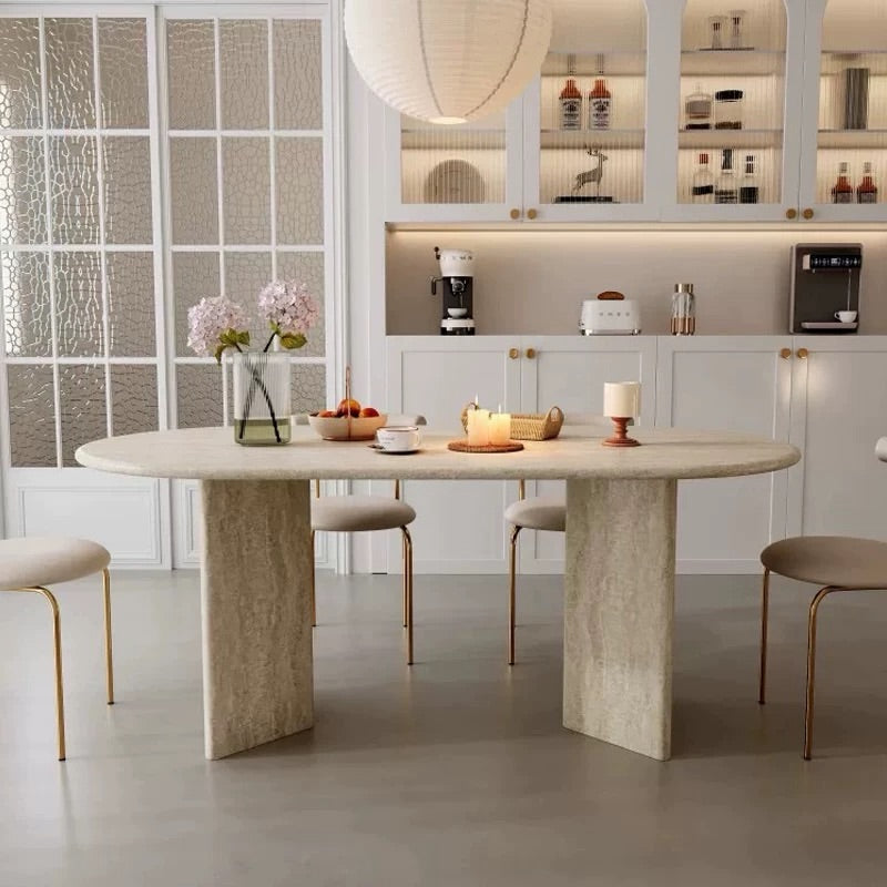 Hommie Natural Stone Oval Slab Leg Dining Table HBTD059 2