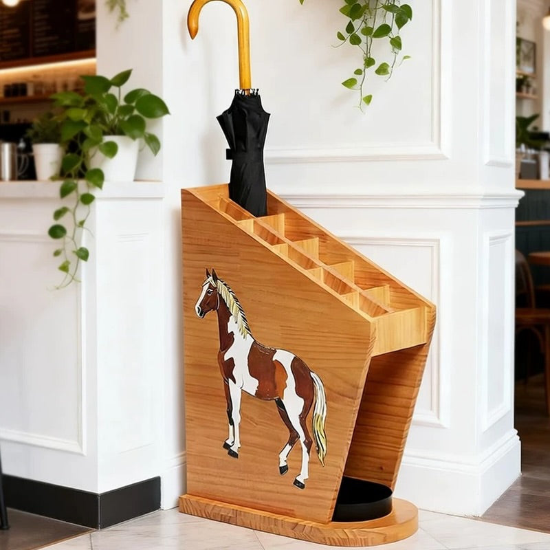 Hommie Painted Horse Wood Umbrella Stand HBHD026 2