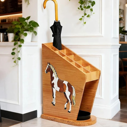 Hommie Painted Horse Wood Umbrella Stand HBHD026 2
