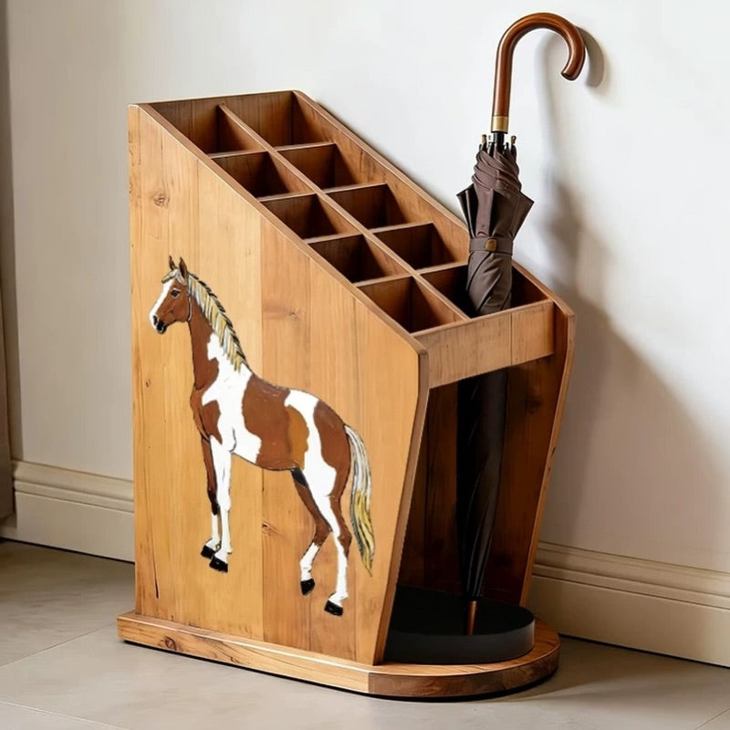 Hommie Painted Horse Wood Umbrella Stand HBHD026 1