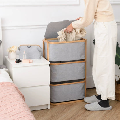 Hommie Grey Fabric Three Tier Clothes Basket HBBK012 3