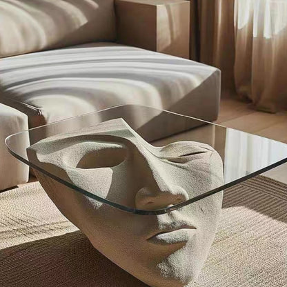 Hommie Glass Top Stone Face Sculpture Coffee Table HBFT061 2
