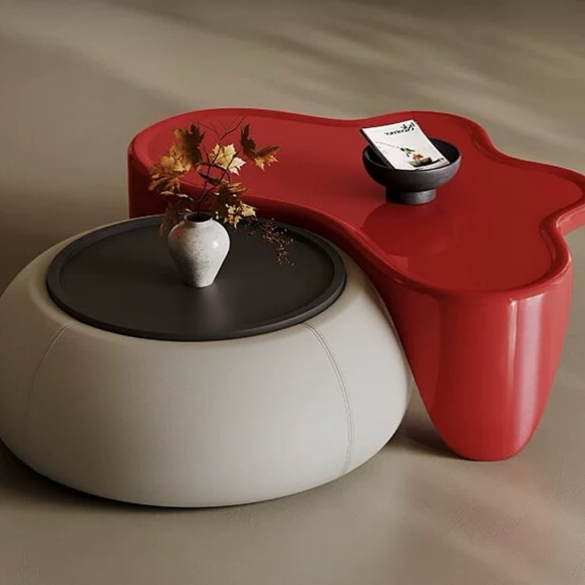 Hommie Red Blob and White Round Coffee Table Set HBFT060 1