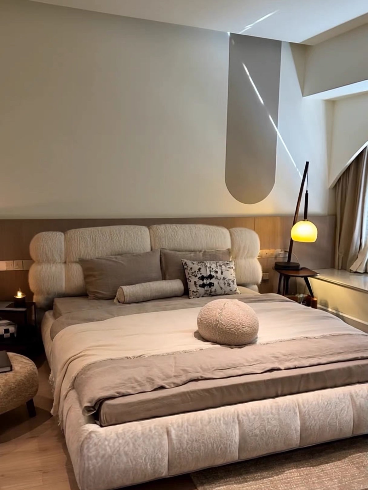 Hommie Cream Boucle Pillow Headboard Platform Bed HBBD048 2