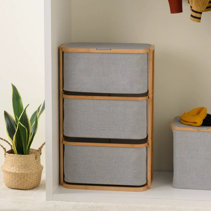 Hommie Grey Fabric Three Tier Clothes Basket HBBK012 2