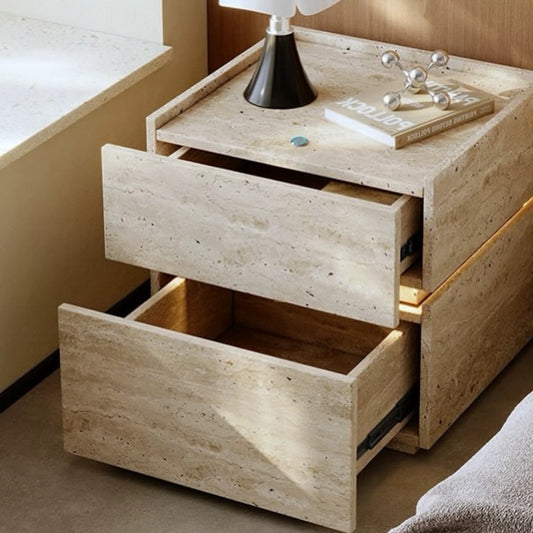 Hommie Travertine Two Drawer Bedside Table HBLC053 1