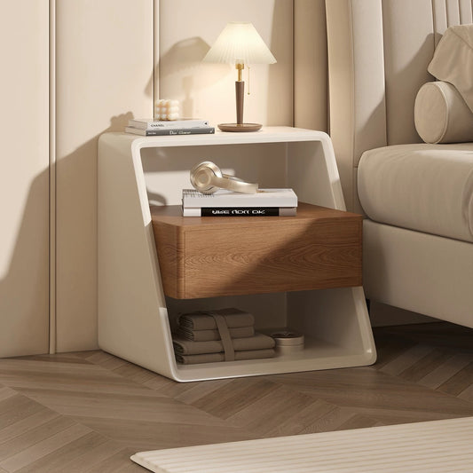 Hommie White Frame Walnut Drawer Bedside Table HBLC051 1