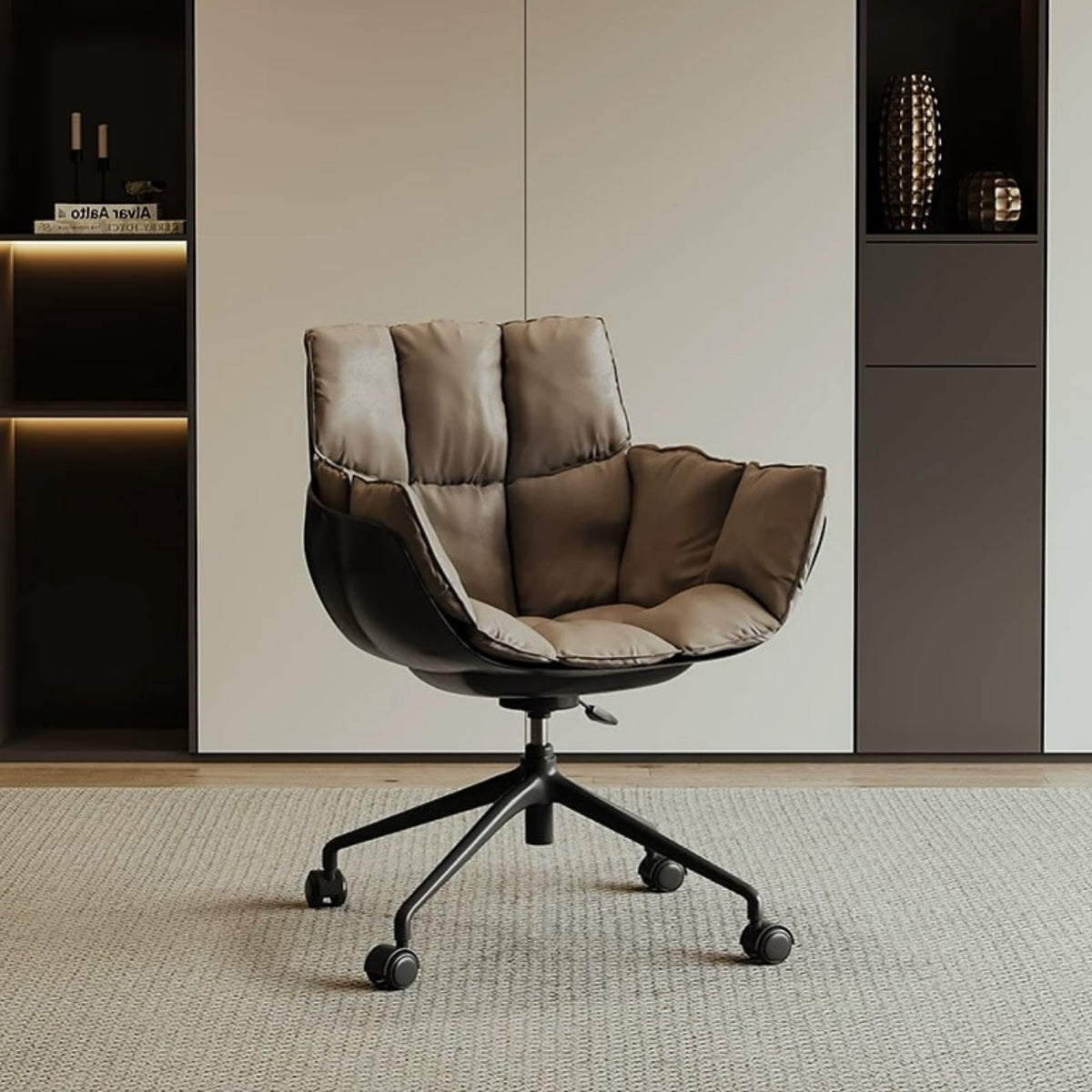 Hommie Taupe Tufted Leather Swivel Working Chair HBCH060 1