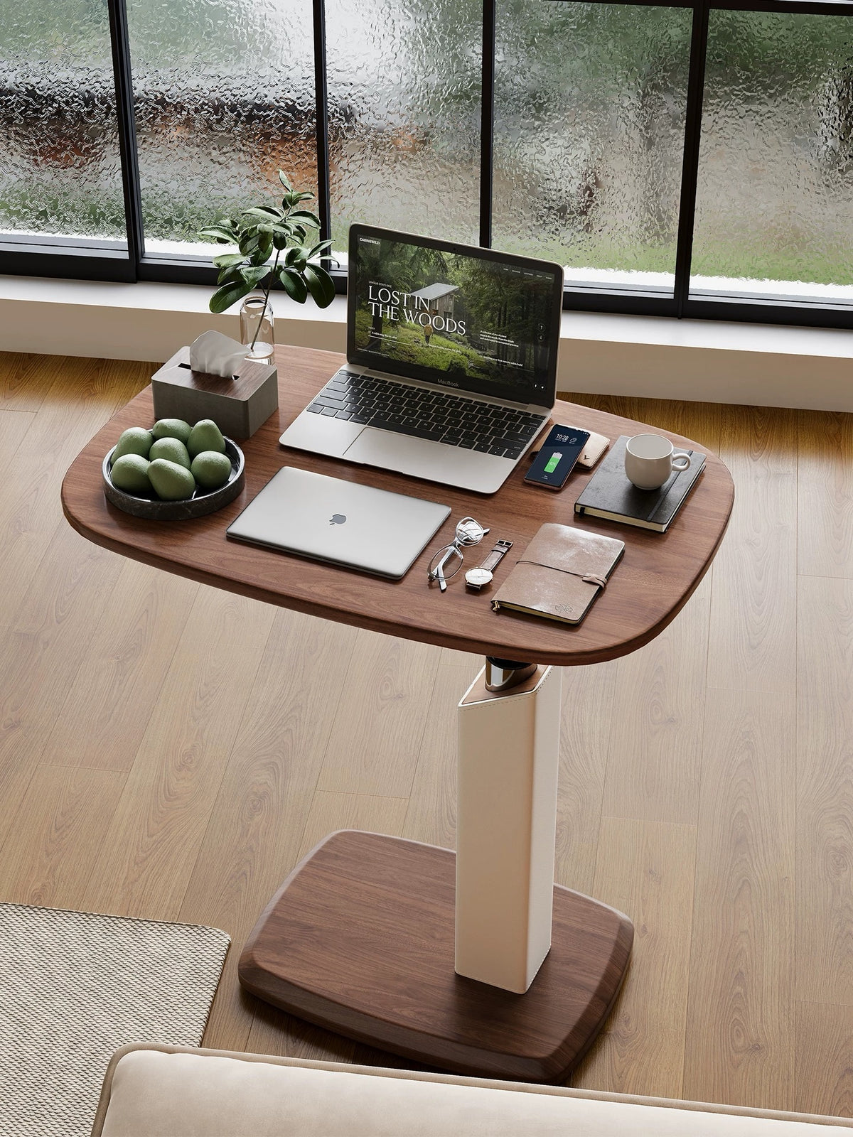 Hommie Walnut Height Adjustable Pedestal Side Table HBLC049 1