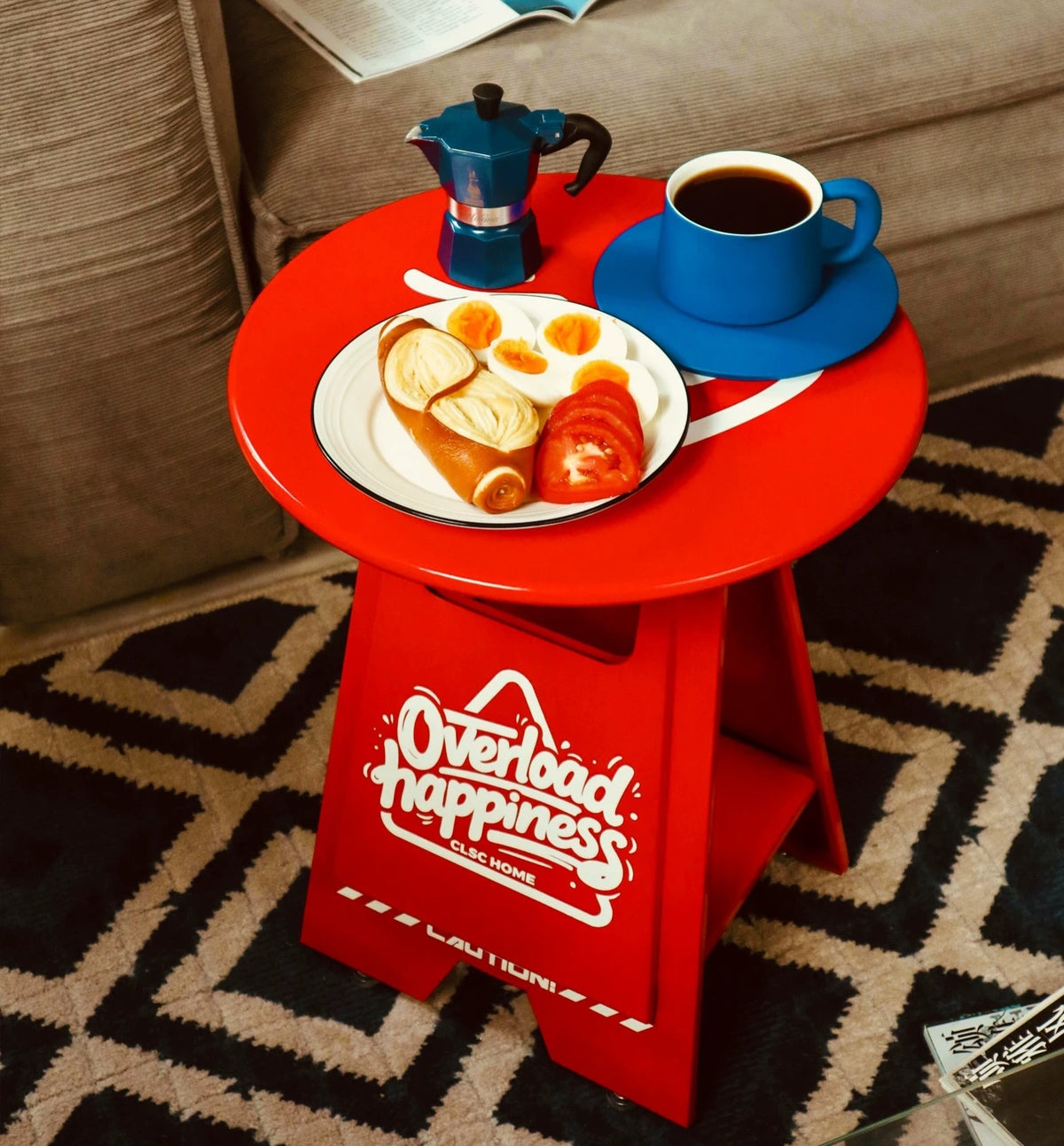 Hommie Red Caution Sign Folding Side Table HBLC048 2