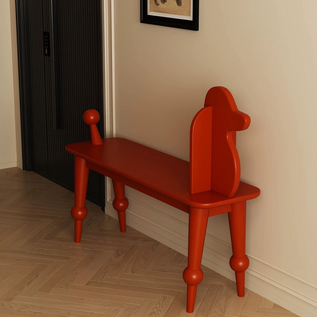Hommie Red Wood Dog Back Bench HBBE033 1