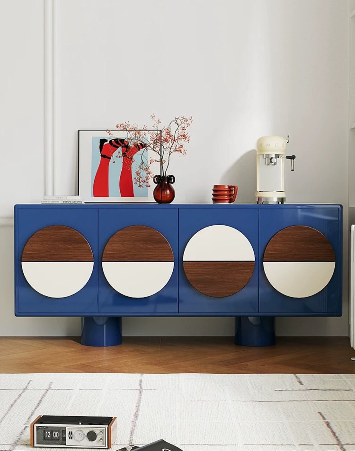 Hommie Blue Round Panel Sideboard Cabinet HBCB034 1