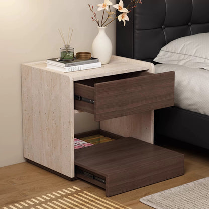 Hommie Travertine Walnut Hidden Drawer Side Table HBLC047 1