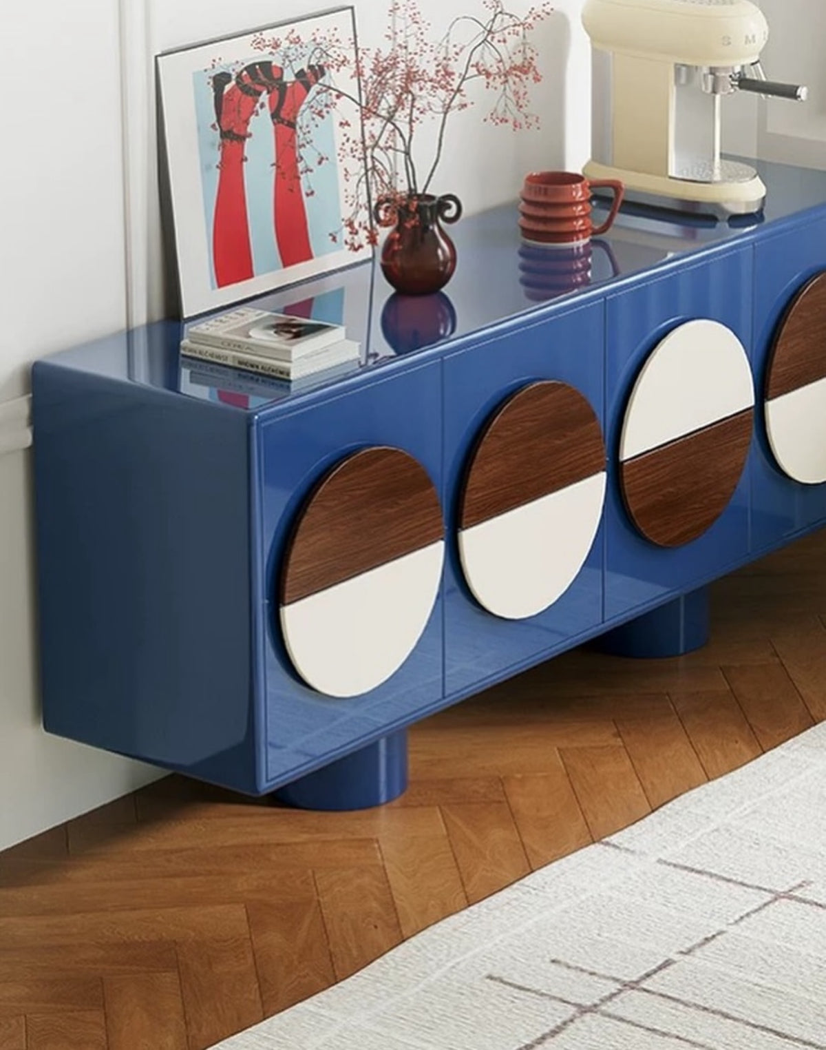 Hommie Blue Round Panel Sideboard Cabinet HBCB034 2