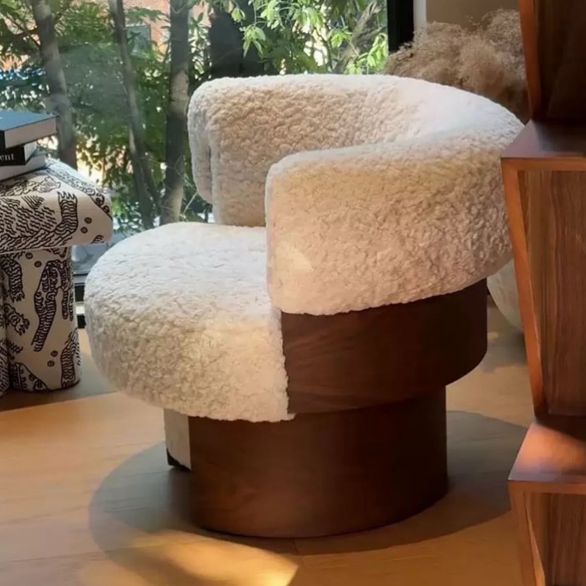 Hommie Boucle Swivel Armchair with Walnut Base HBAC050 1