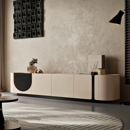 Hommie Cream Curved Black Semicircle TV Console HBTC028 1