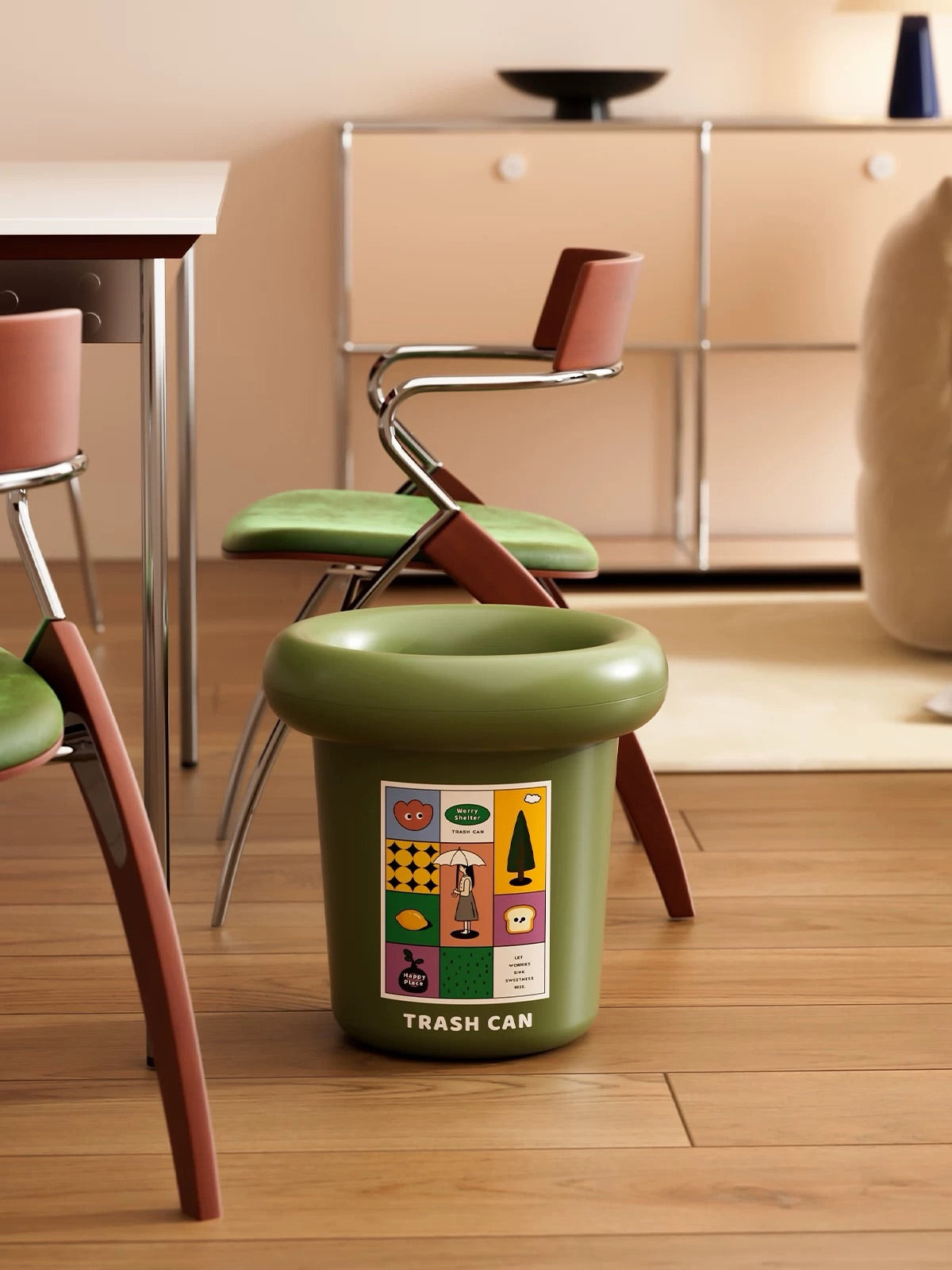 Hommie Olive Green Pop Art Trash Can HBMC032 2