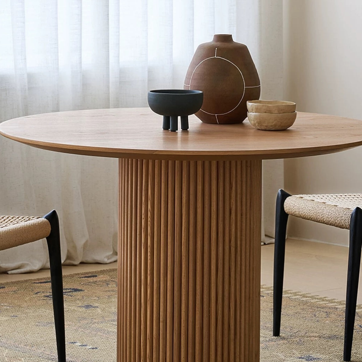 Hommie Oak Fluted Drum Round Dining Table HBTD056 2