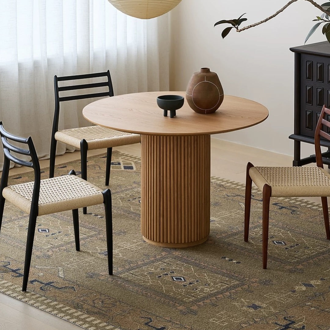 Hommie Oak Fluted Drum Round Dining Table HBTD056 1