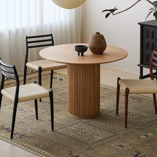 Hommie Oak Fluted Drum Round Dining Table HBTD056 1