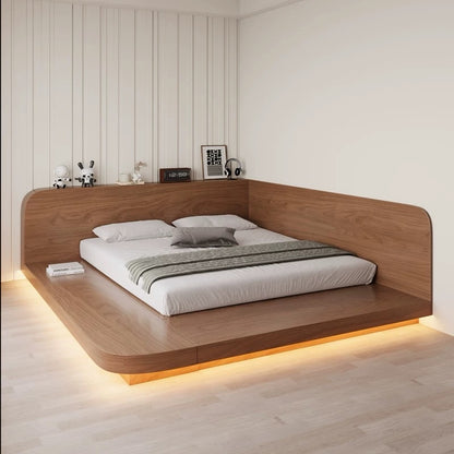 Hommie Walnut Wraparound Platform Bed with LED Base Light HBBD046 1